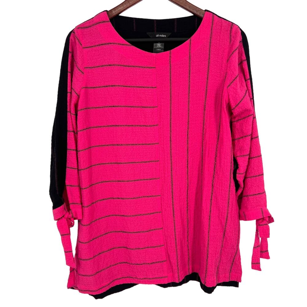 Ali Miles Womens Size Small Hot Pink Artsy Blouse Shirt Top Wearable Art Neon